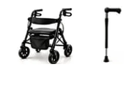 Rollator and walking stick
